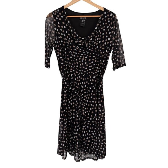 Enfocus Studio Black  Beige Polka Dot Cowl Neck Dress mesh Size 8 new - Picture 1 of 13